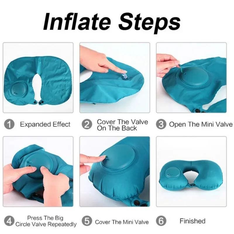 U-Shape Inflatable Travel Pillow Neck Pillow Car Head Rest Air Pillows Cushion for Travel Office Nap Head Rest Air Neck Cushion