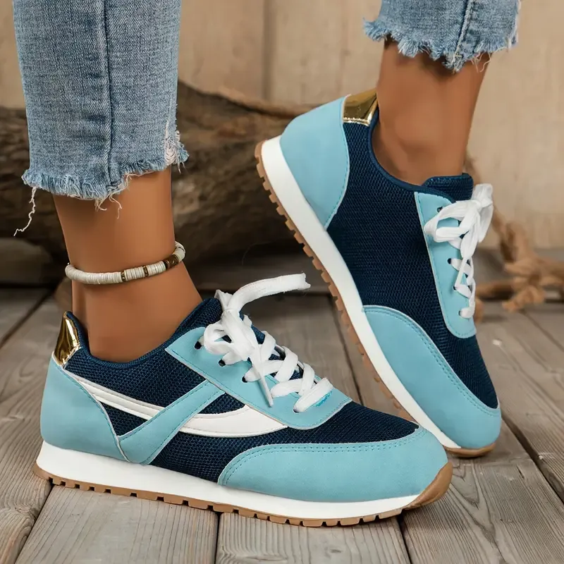 Women's Breathable Blue Casual Sneakers - Lightweight, Comfortable Lace-Up Shoes for All Seasons