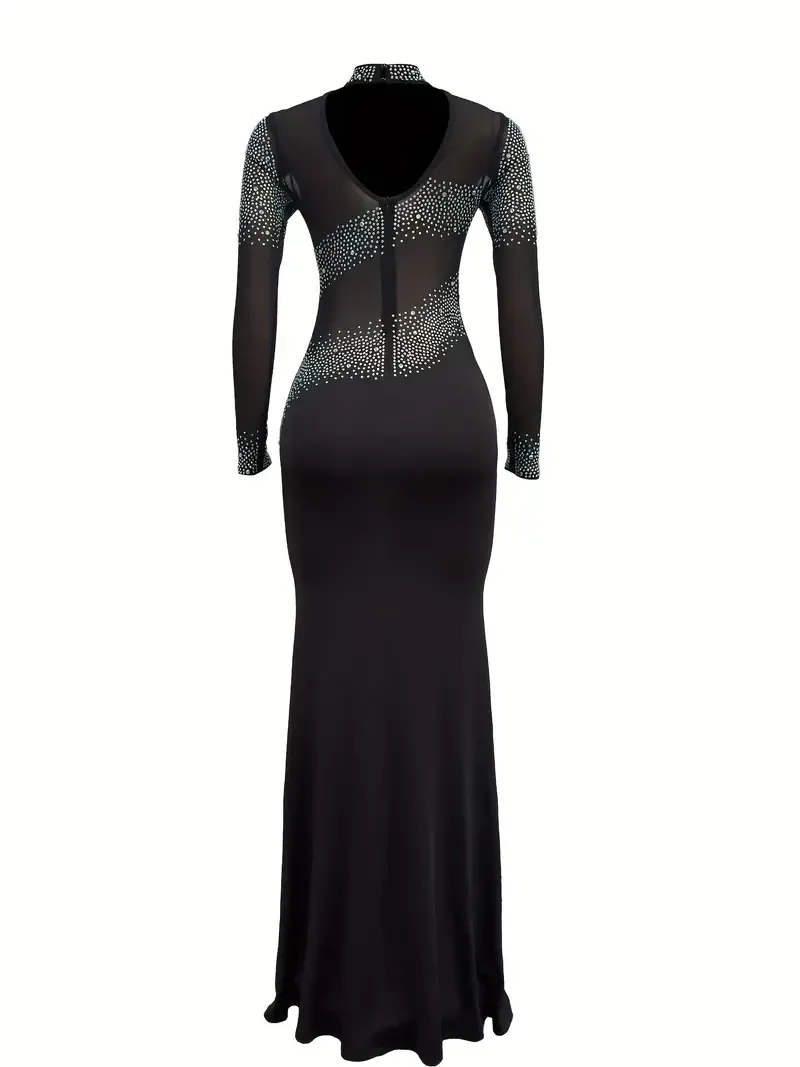Mesh Stitching Sequin Cocktail Dress