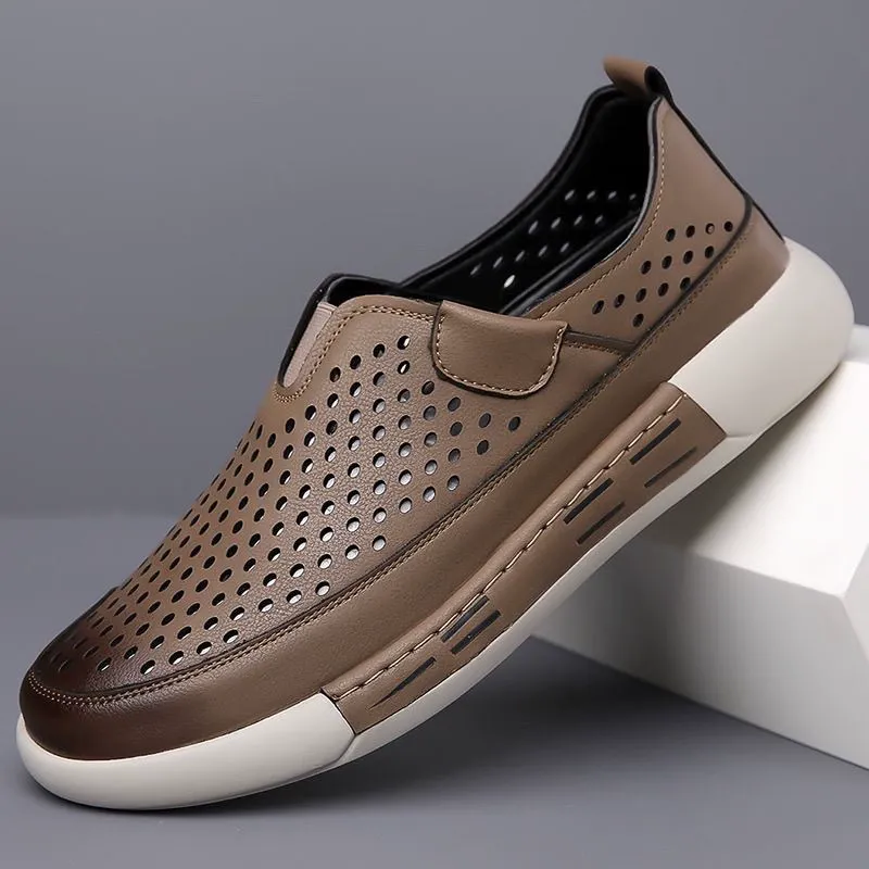 Hollow breathable leather shoes