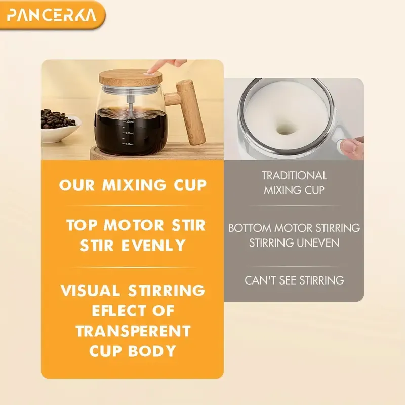 1pc, Electric Self-Stirring Coffee Mug, Glass Coffee Mug With Reusable Filter, Portable And Lightweight Coffee Mug With Leak-Proof Lid, Ideal For Home, Office, And Travel, One-Button Operation, Household Gadgets