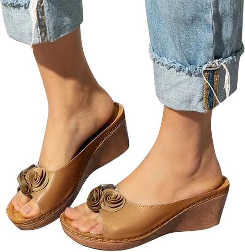 women's platform thick-soled wedge-heel slippers