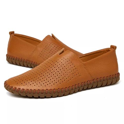 Men's Casual Loafers Low-Top Perforated Cowhide Driving Shoes