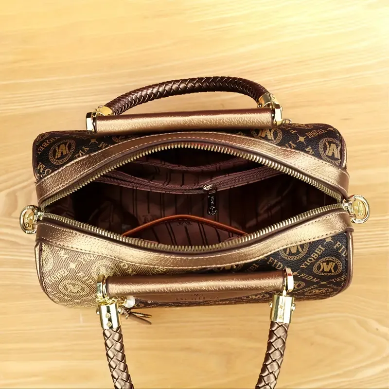 Elegant and delicate ladies bucket bag with leaf pendant, lightweight multi-compartment shoulder bag, adjustable shoulder strap with carry handle crossbody bag, suitable for students and workers for commuting or traveling, women's purse, holiday gift