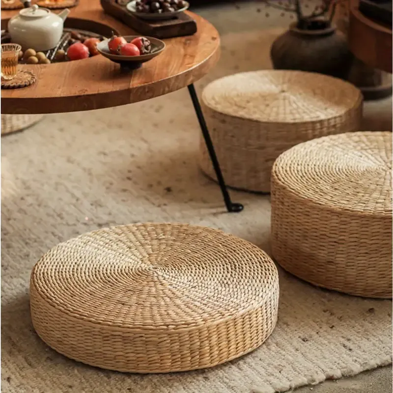 1 PC Handcrafted Round Tatami Meditation Mat - Suitable for Meditation, Yoga, and Seated Activities. Office Furniture Accessories. Partial Cleaning Instructions Included.