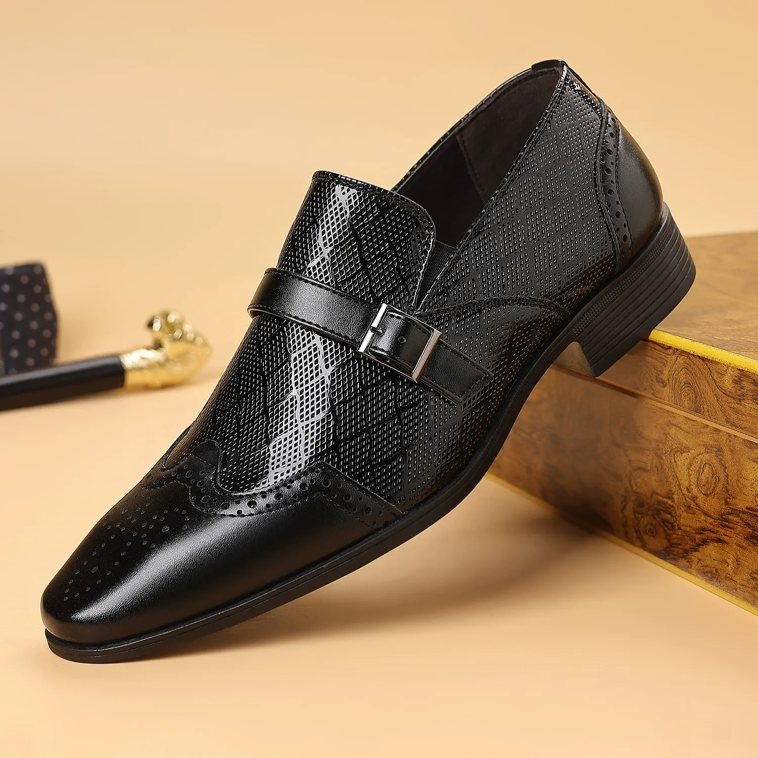 New men's business leather shoes buckle square toe slip-on shoes men