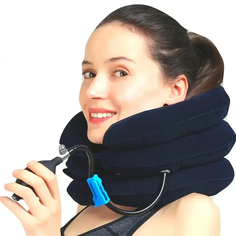Adjustable Inflatable Neck Stretcher and Support Brace for Spine Alignment - Comfort Fit, Breathable Cotton Cover, Home Use Neck Traction Device