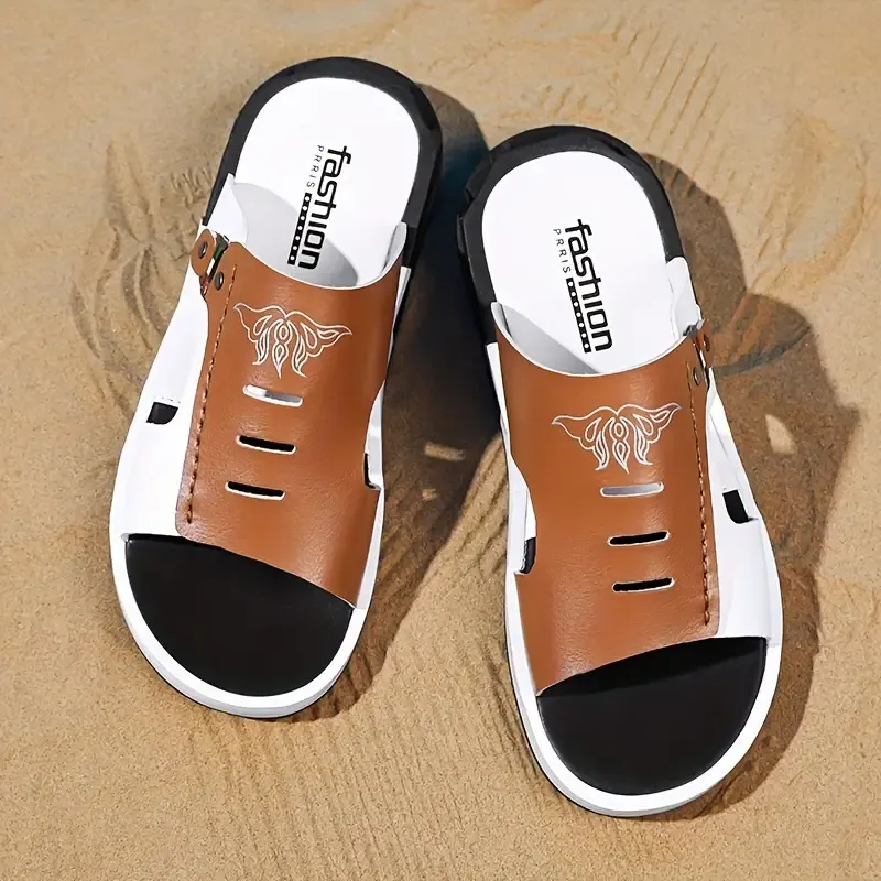 Leather Round Toe Casual Slides