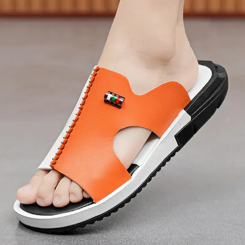 Vibrant Block Color Stitched Casual Slides