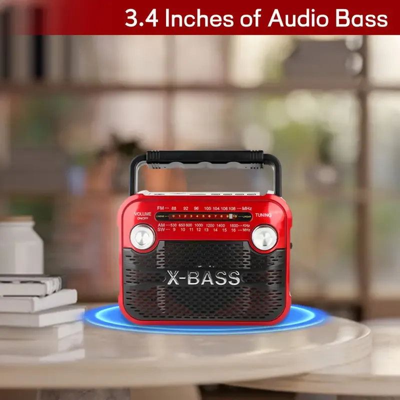 Portable FM Radio, Output 3WFM AM SW1-6 USB TF BT Playback, 800mAh, 2-4H Playtime Multi-Band Home Flashlight Radio RX-125BT Can Be Used Indoor, Outdoor