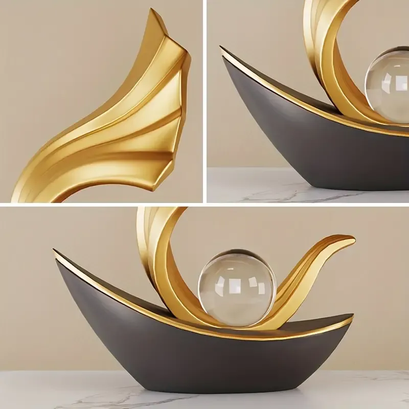 Elegant Black Ship Resin Decor - Modern Minimalist Design for Living Room, Bedroom, or Office