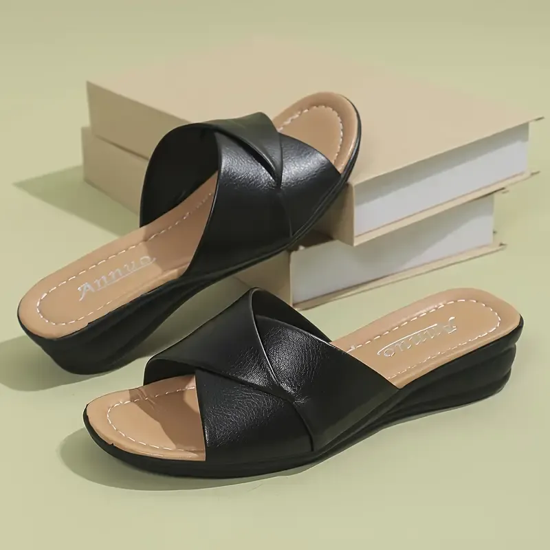 Women's Wedge Heeled Sandals, Casual Open Toe Platform Shoes, Comfortable Slip On Sandals