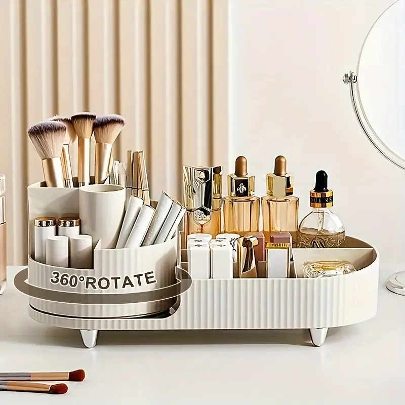 High-End Large Rotating Storage Box for Cosmetics And Makeup Brushes, Desktop Rotating Pen Holder, Makeup Brush, Lipstick And Powder Puff Storage Rack