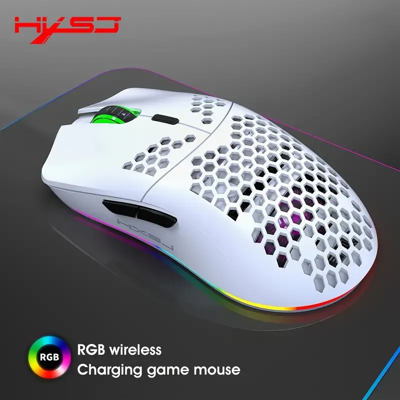 HXSJ Wireless Mouse, 2.4G Built-in, Rechargeable Battery, RGB Lighting Cellular Design, USB Plug