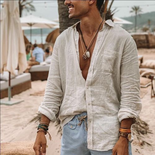 Lapel Long Sleeve Beach Shirt