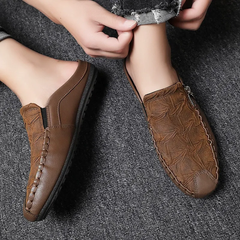 Men's casual lazy bag with breathable fabric and no unpleasant odor, cool leather shoes
