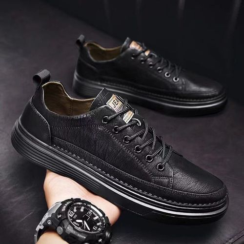 Versatile black casual leather shoes for work