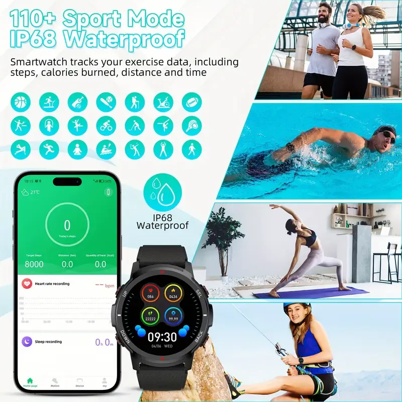 Smart Men'S Watch, 1.39  Smartwatch with Wireless Calling, Sleep Monitoring, 110+ Sports Modes, Compatible with Android iPhone, USB Charging, Alloy Body, TFT Screen, Lithium Battery-Polymer 300mA