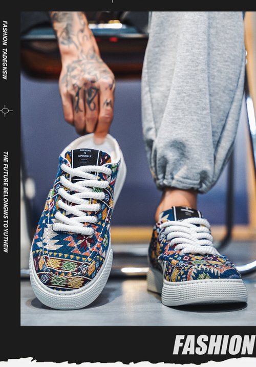 denim print canvas shoes men's summer trendy breathable sneakers