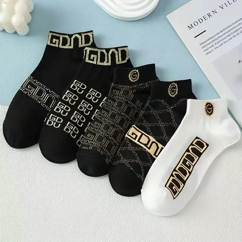5 Pairs Of Men's Trendy Anti Odor No Show Socks, Comfy Breathable Soft & Elastic Socks For Men's Outdoor Activities