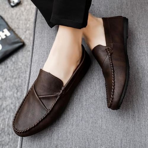 Summer Men's Loafers Men's Leather Shoes Casual Trend Shoes 2025 New Summer Soft-soled Lazy Shoes