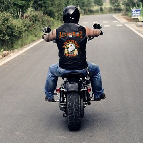 Motorcycle Eagle & Dreamcatcher Embroidery Pattern PU Leather Men's Casual Tank Top