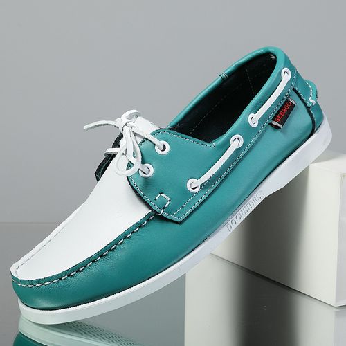men's Turquoise Ivory Tan leather Boat Shoe
