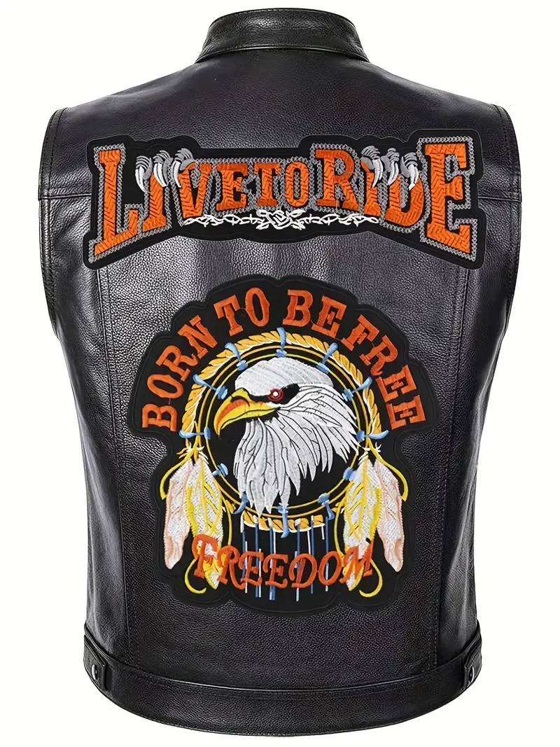 Motorcycle Eagle & Dreamcatcher Embroidery Pattern PU Leather Men's Casual Tank Top