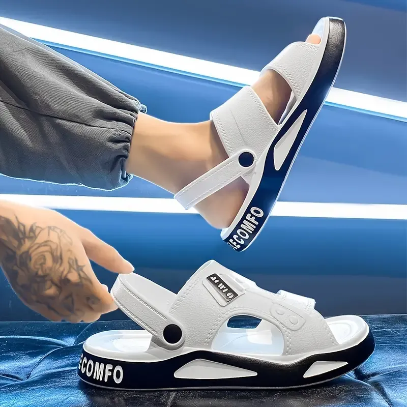Men's Solid Color Open Toe Breathable Sandals, Comfy Non Slip Durable EVA Upper Anti Odor Summer Walking Shoes, Men's Footwear