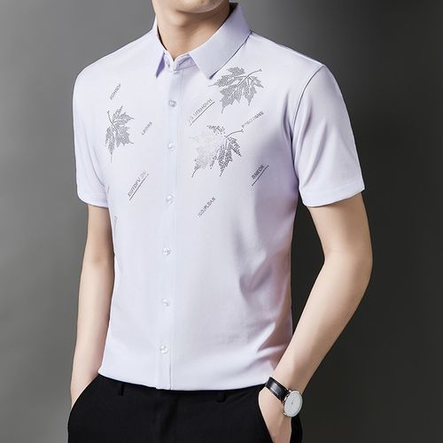 Men's iron-free elastic summer business casual ice silk shirt