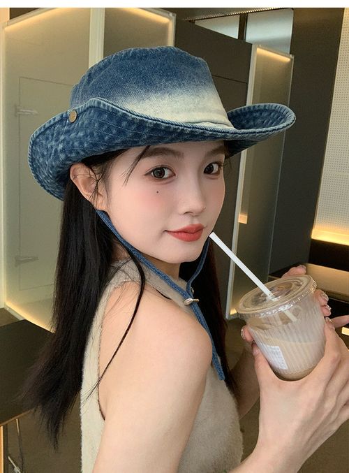 1pc Vintage Washed Distressed Tie-Dye Women's Western Cowboy Hat, Bucket Hat for Spring Summer Outdoor Sun Protection Mountaineering Fishing Cap