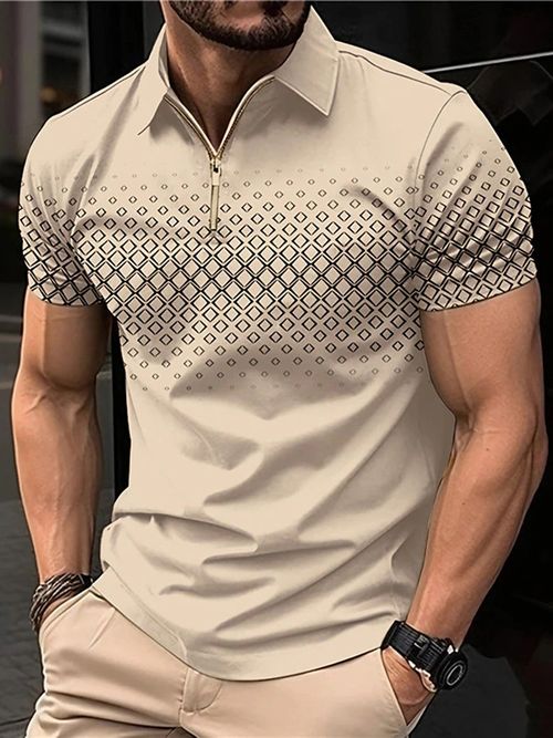 Mens Short Sleeve Geometric-Pattern Golf Shirt
