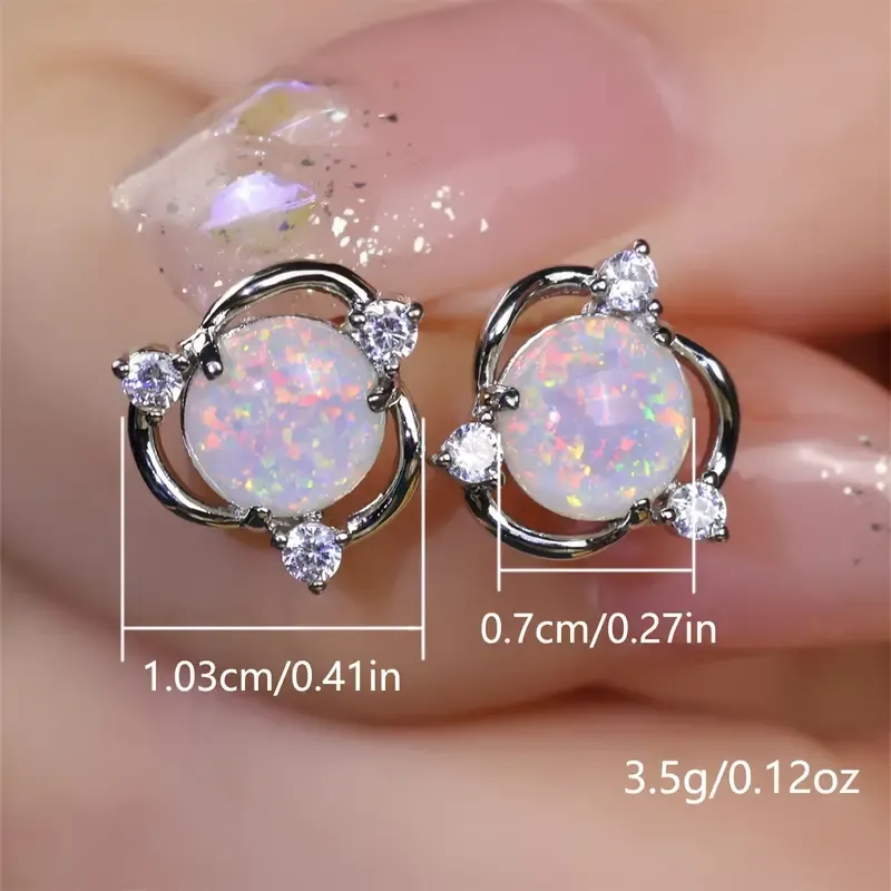 Copper Exquisite Stud Earrings with Opal, Tiny Flower Design, Elegant Vintage Style for Valentine's Day Gift