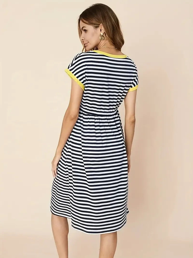 🔥🔥Hot Sale Promotion -Women's Striped Nursing Dress With Contrast Color Design, Casual Pregnancy Wear, Gender Reveal