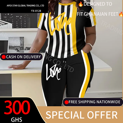 Plus Size Striped Love Print Pants Set