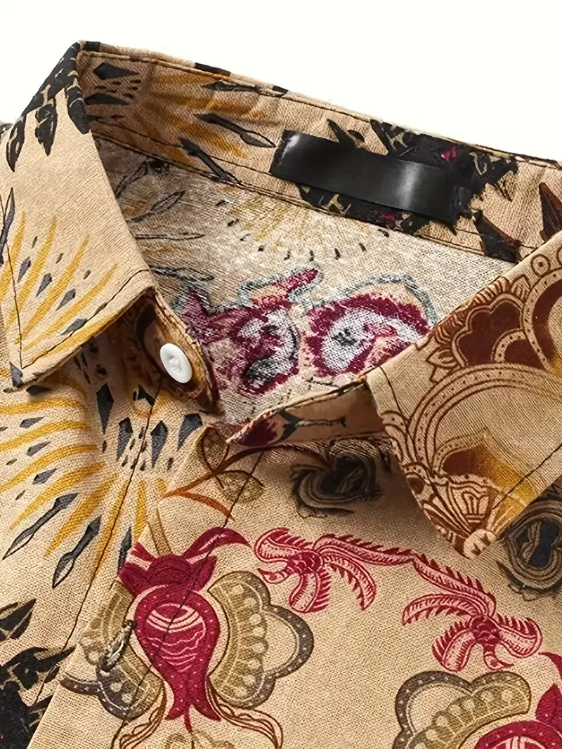 Vintage Floral Print Short Sleeve Lapel Shirt