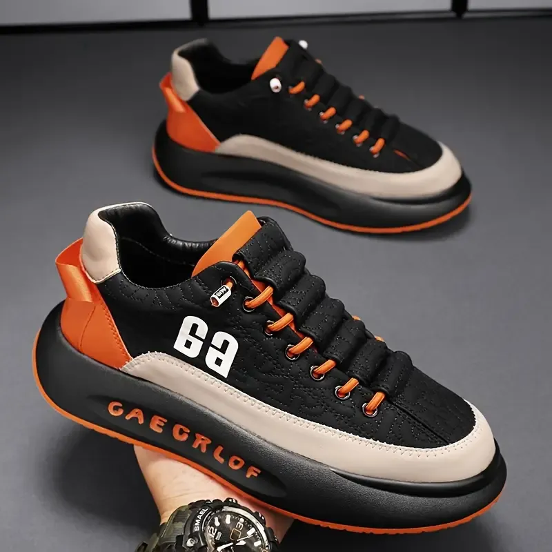 Men's Trendy Street Style Chunky Shoes, Comfy Non Slip Lace Up Durable Soft Sole Sneakers For Men's Outdoor Activities
