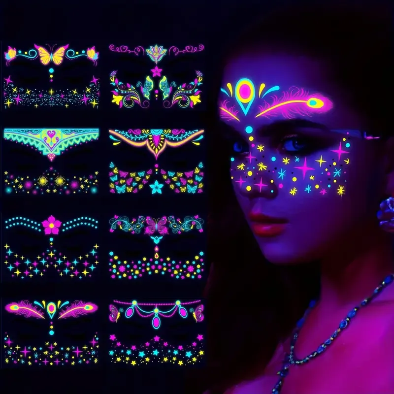 UV Neon Floral Glow-in-the-Dark Temporary Tattoo Sticker