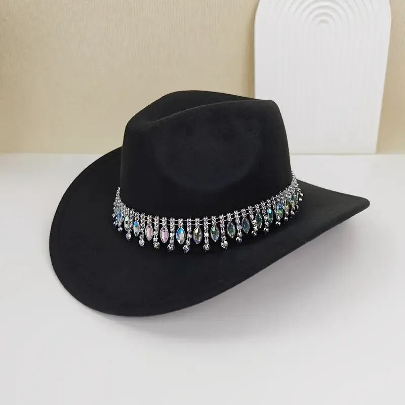 Stunning Rhinestone Cowboy Hat for Women - Lightweight, Non-Stretch Polyester Construction, Perfect for Weddings, Parties, and Outdoor Events with Sparkling Accents and Classic Western Style