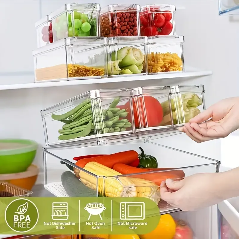 Collapsible refrigerator organizer with lid High transparent food grade Pet organizer Kitchen storage box