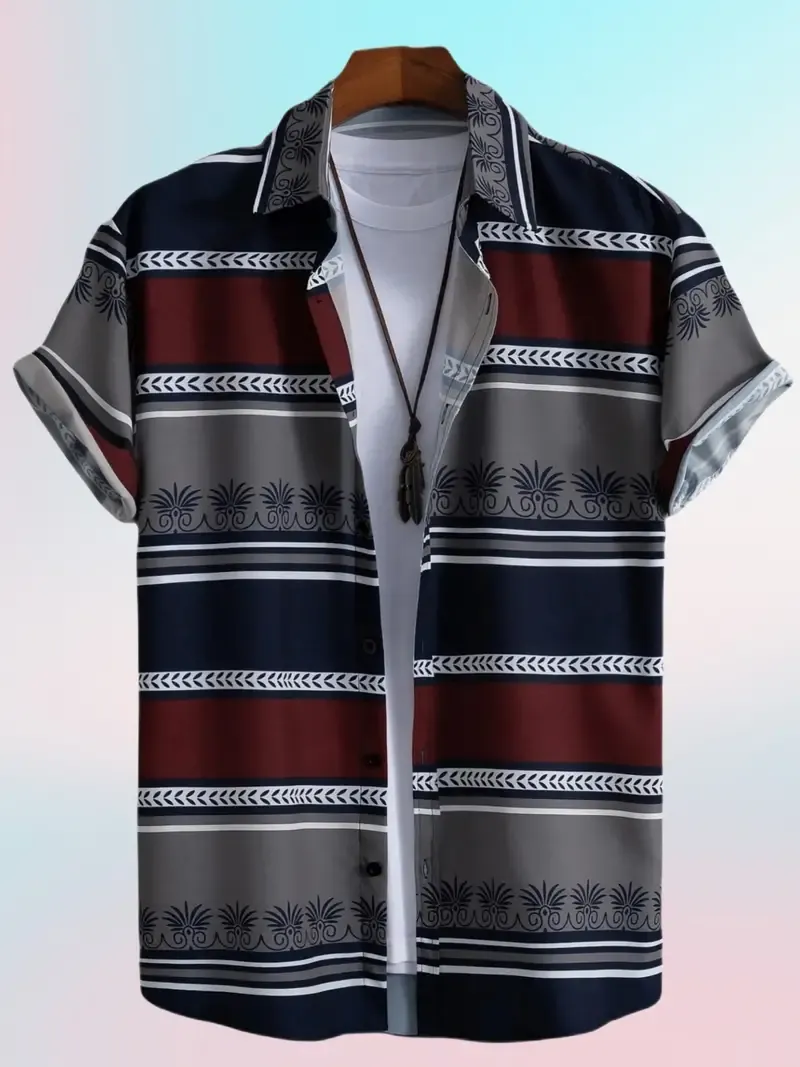 Stylish Color Block Print Men's Casual Short Sleeve Shirt