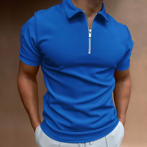 Summer men's polo shirt solid color short-sleeved lapel T-shirt casual fit top European and American men's clothing