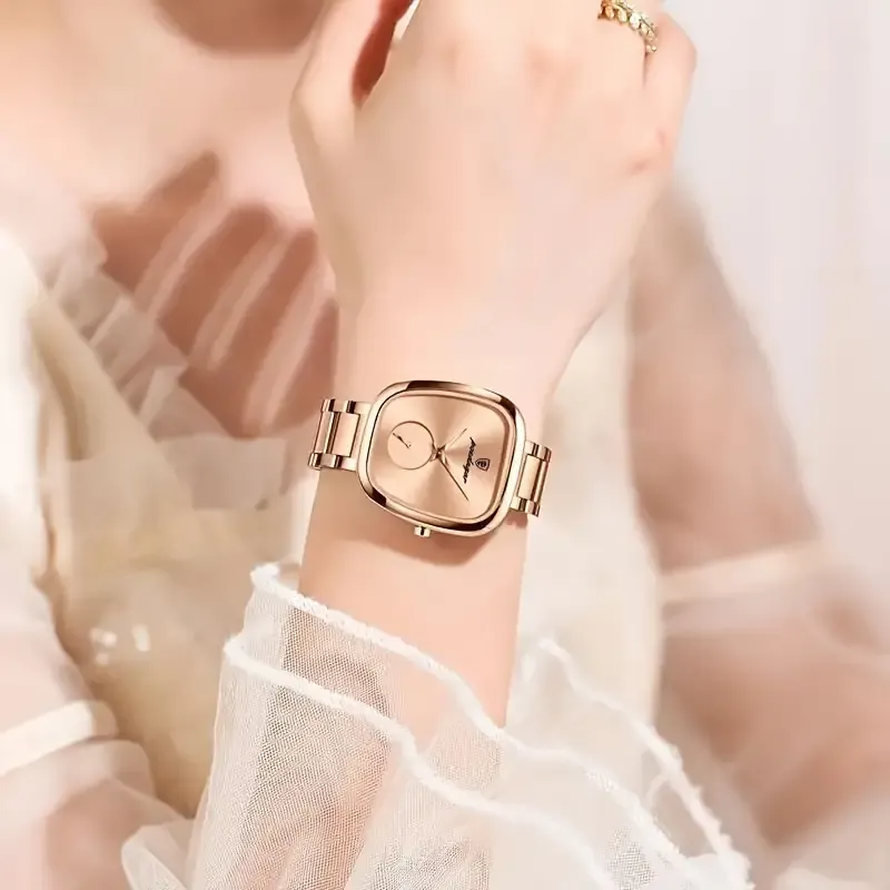 BINBOND Elegant Square Stainless Steel Women's Watch - Luxury Quartz Movement, Fashionable Analog Display