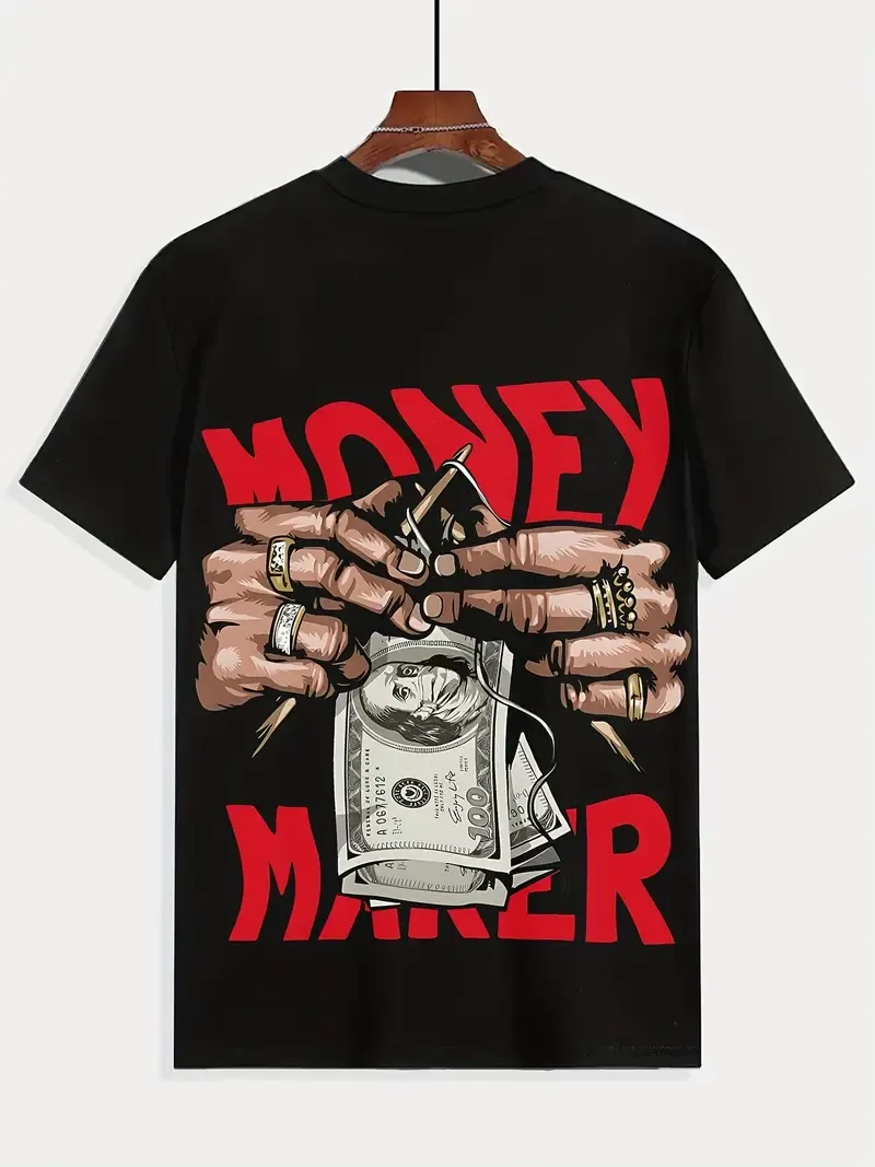 Make Money" Graphic Men's T-Shirt - Casual & Comfortable Summer Tee, Breathable Polyester, Machine Washable