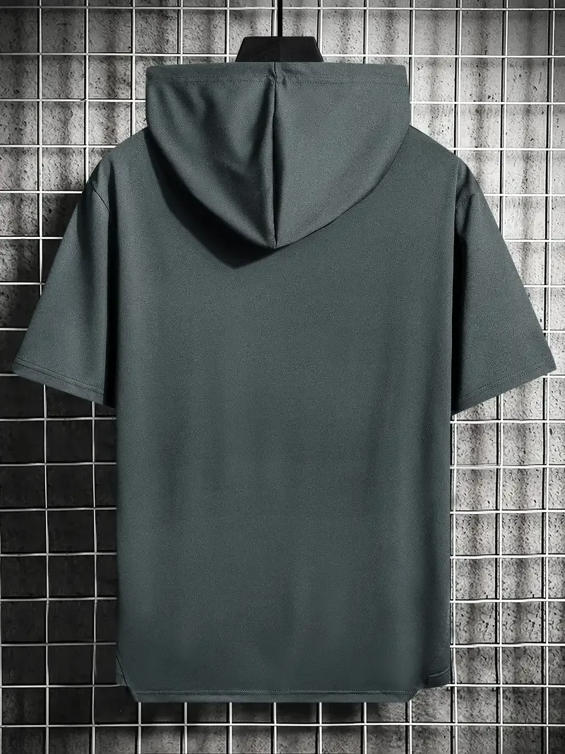 Men's Letter Print Hooded Short Sleeve T-shirt, Casual And Trendy Sports Tops For Summer Street And Fitness Wear