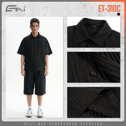 High-quality silk jacquard short-sleeved shirt with loose collared casual style for men