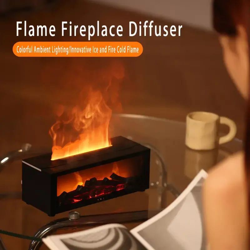 USB Powered Flame Fireplace Diffuser - 1pc Simulated Flame Aroma Humidifier for Bedroom, Home, Office - Long-Lasting Ambient Lighting, Innovative Ice and Fire Effect, Ideal Holiday and Christmas Gift