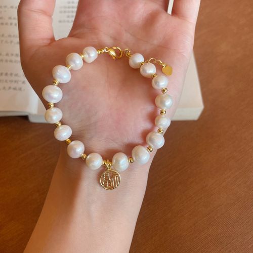 Chinese Palace Style Natural Freshwater Pearl Paired Copper Bead Beaded Bracelet INS Niche Vintage Bracelet Jewelry