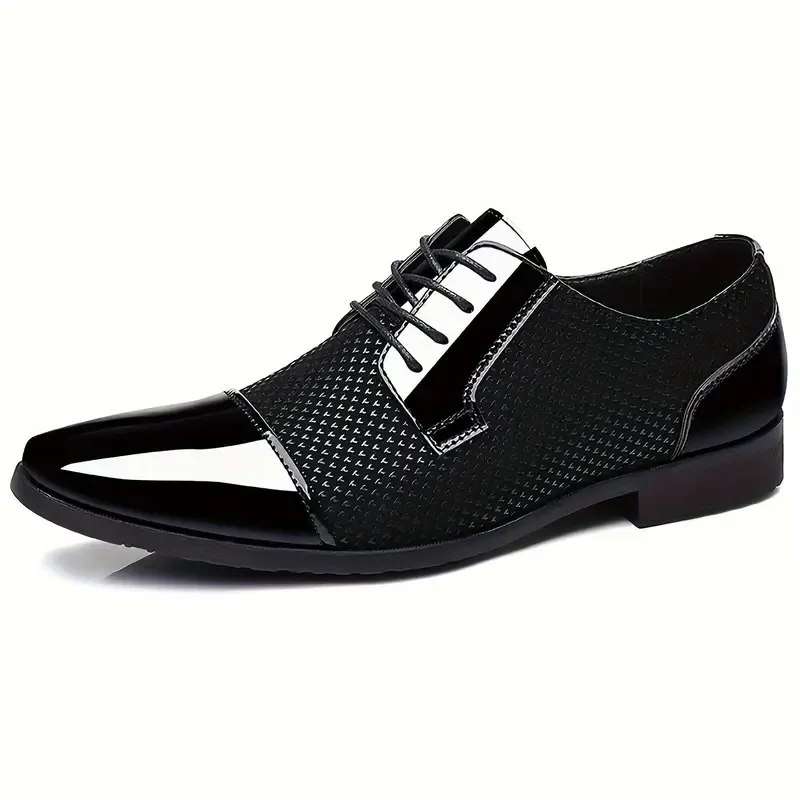 Men's Stylish Faux Leather Dress Shoes - Versatile for Office & Weddings, Lace-Up, All-Season Comfort