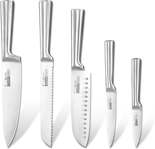 5-Piece Professional Kitchen Knife Set, Integrated Ergonomic Handle with High Carbon Stainless Steel Blades - Sharp Chef Knife Set for Multipurpose Cooking, Gift Box Included
